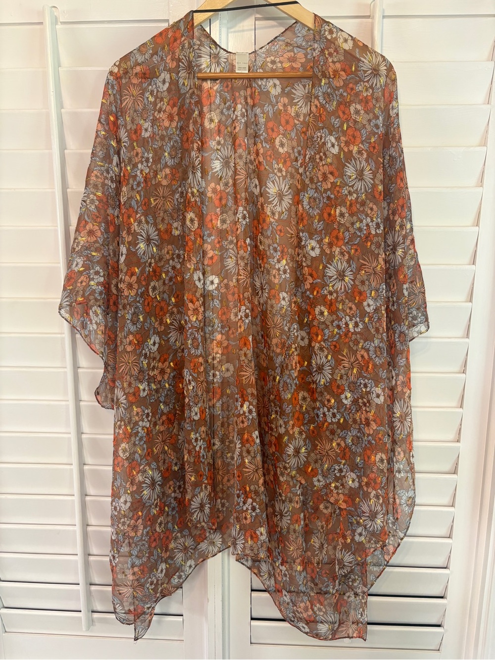 Cato Orange Floral Kimono/Coverup OSFA
